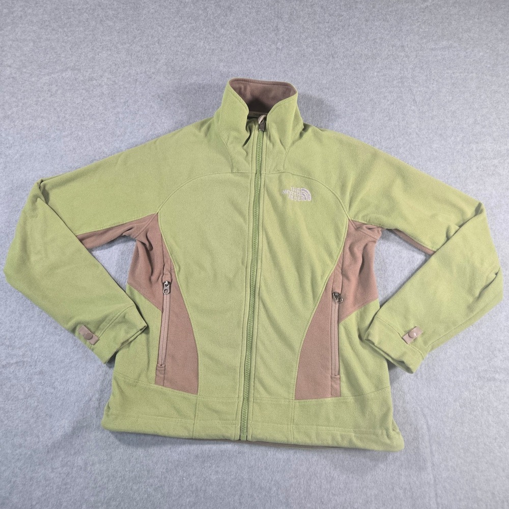 The North Face Womens XS Full Zip Fleece Jacket Green Brown AXF0 Hiking Outdoor